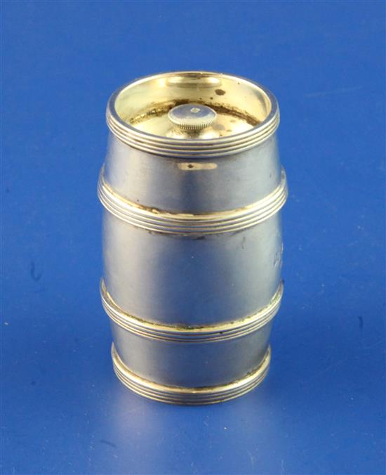 An early 1970s silver barrel shaped pepper mill, 2.5in.